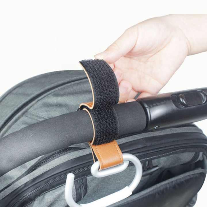Grey Stroller Hooks 4-Pack - Leather and Alloy Pram Hooks with Velcro for Mom Bags and Accessories 4