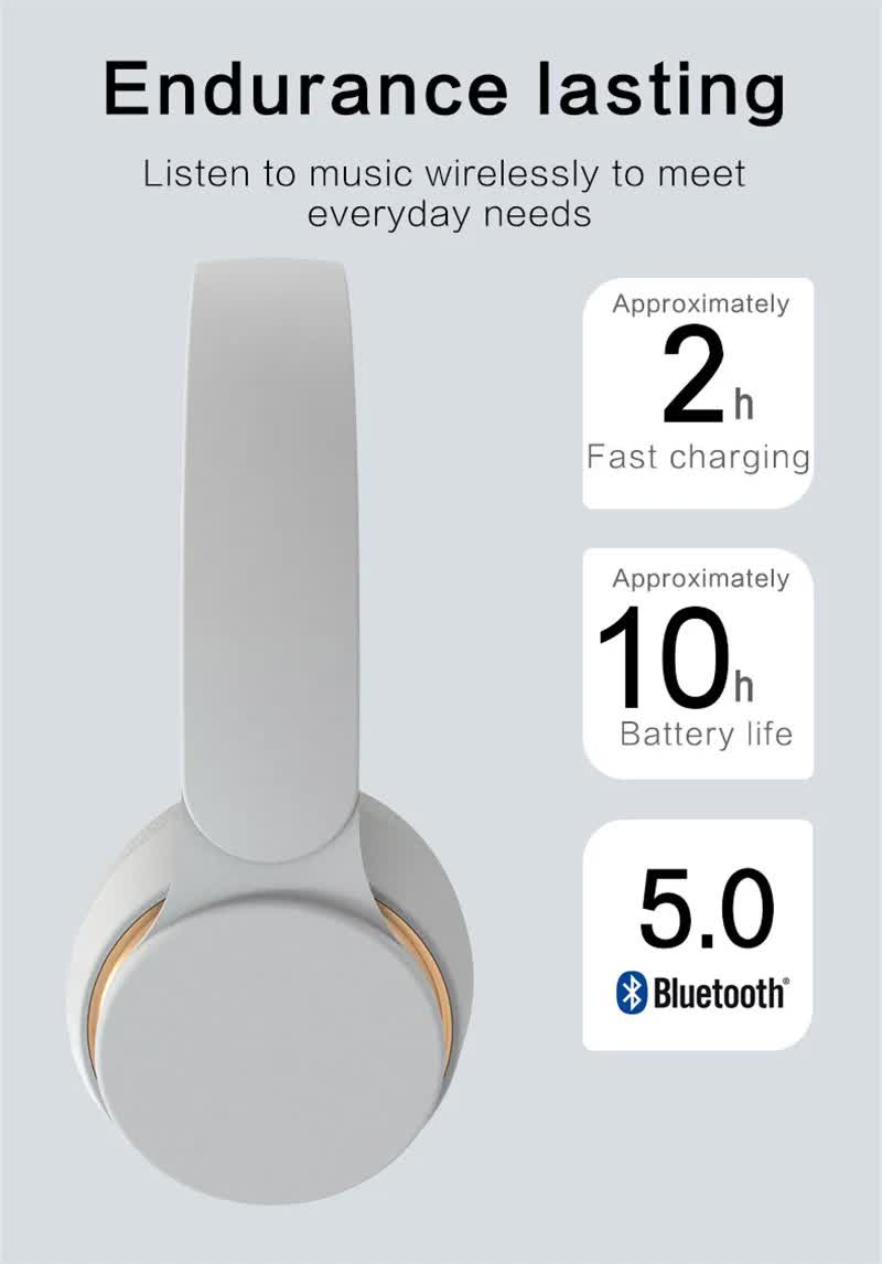 White Wireless Bluetooth Headphones with Noise Reduction - Heavy Bass, Long Battery Life, TF Card Support 6