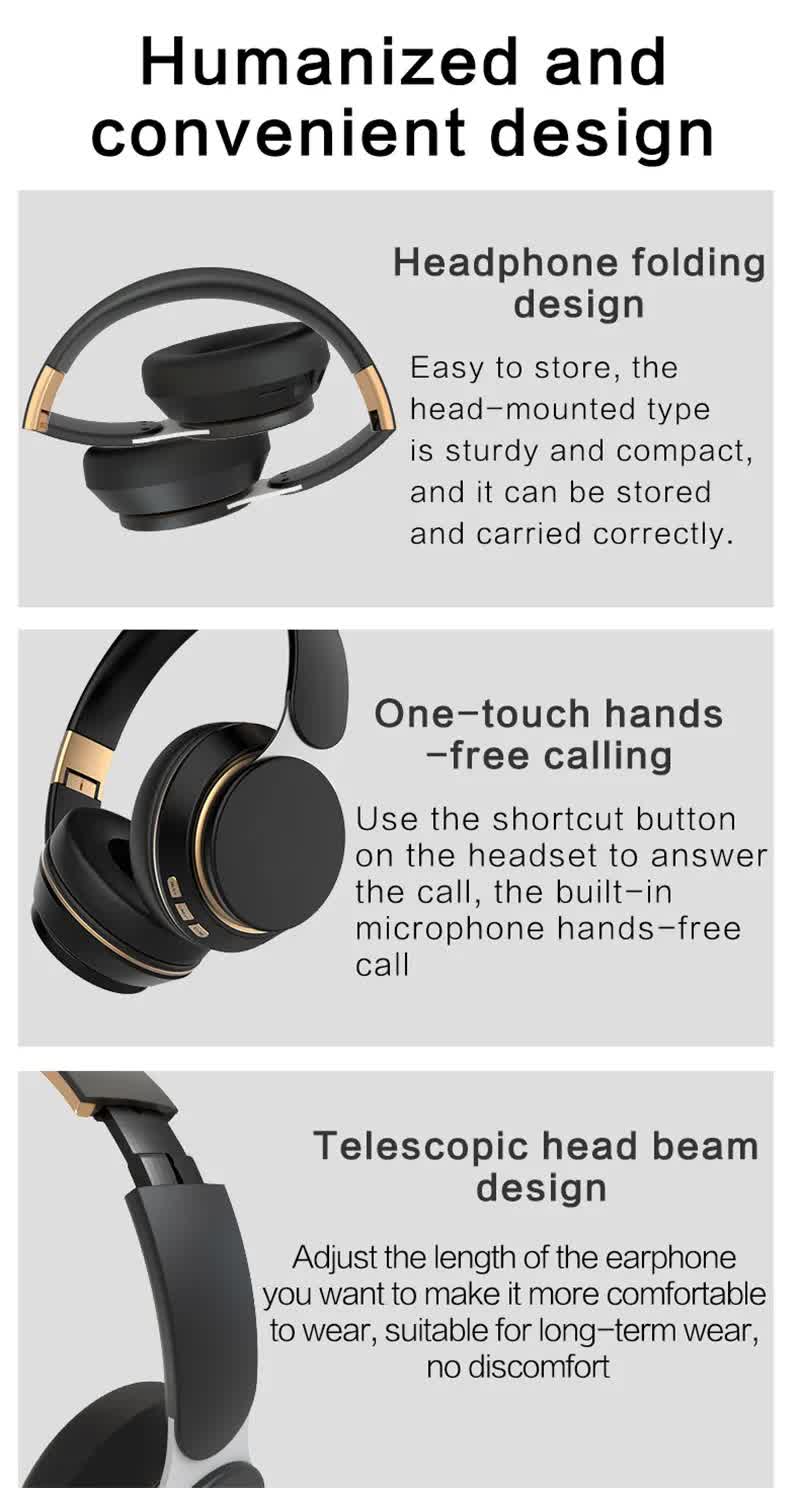 White Wireless Bluetooth Headphones with Noise Reduction - Heavy Bass, Long Battery Life, TF Card Support 8