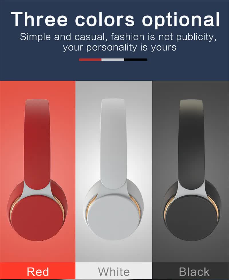 Red Wireless Bluetooth Headphones with Noise Reduction - Heavy Bass, Long Battery Life, TF Card Support 3