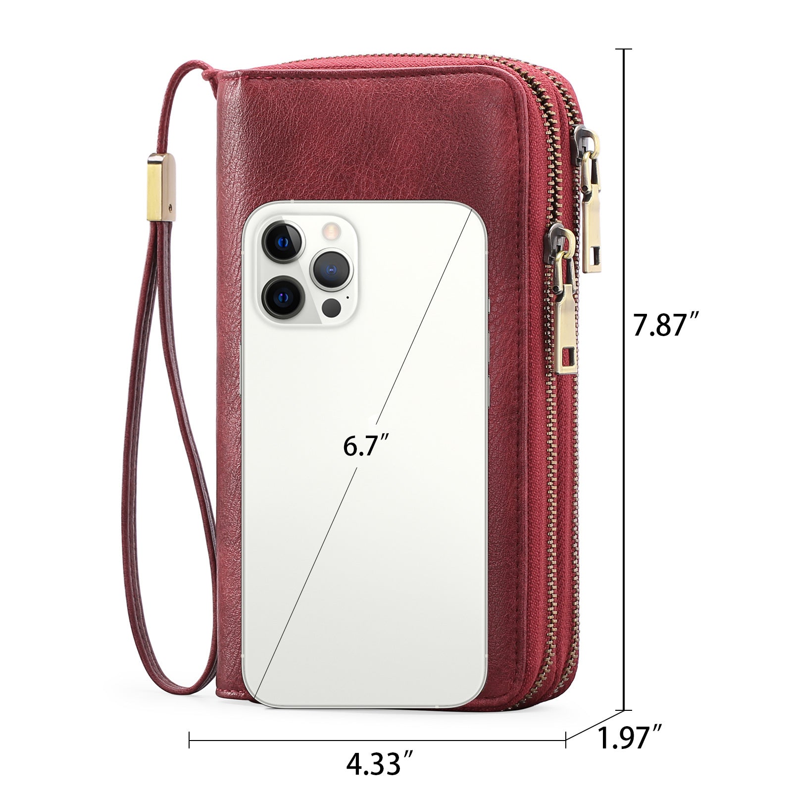 Brown Double Zipper Women's Wallet - Large Capacity Clutch Organizer with Wristlet Strap 3