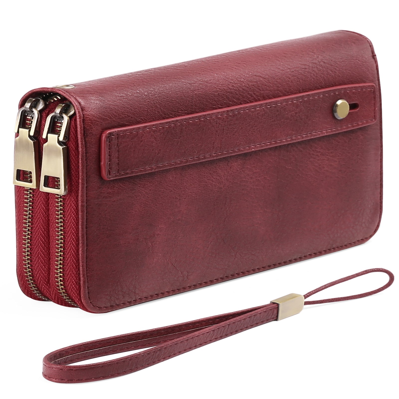 Brown Double Zipper Women's Wallet - Large Capacity Clutch Organizer with Wristlet Strap 8