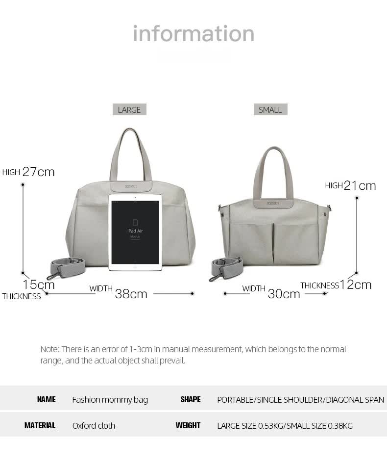 Size Small Black Stylish Multi-Function Diaper Bag - Insulated Tote with Shoulder Strap for Baby Essentials 6