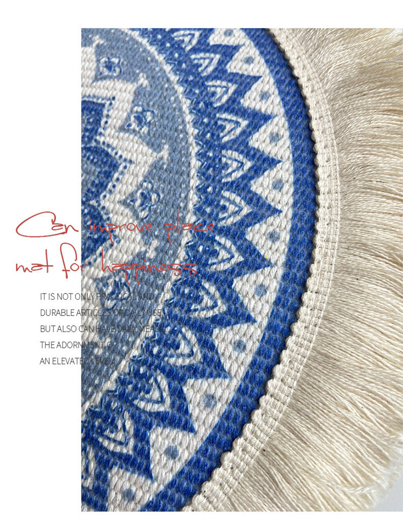 4 Pcs Beige and Orange Boho Chic Woven Cotton Placemat with Tassels - Nordic Bohemian Style(Tableware is a prop for shooting and is not included) 6