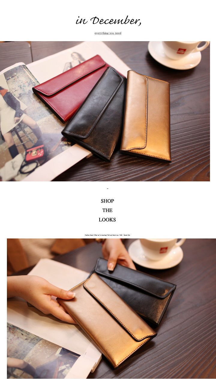 Black Women's Genuine Leather Long Wallet - Slim Business Clutch with Snap Closure, Multi-Card Holder 6
