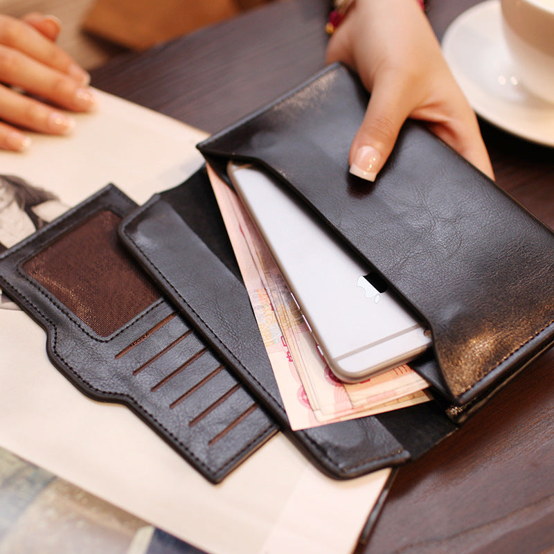 Silver Women's Genuine Leather Long Wallet - Slim Business Clutch with Snap Closure, Multi-Card Holder 3