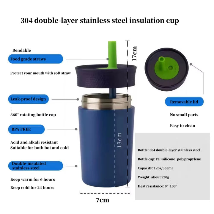 2 Pcs Dark Blue 12oz Insulated Tumbler with Straw - 304 Stainless Steel, BPA-Free, Leak-Proof Coffee Mug for Hot and Cold Drinks 7