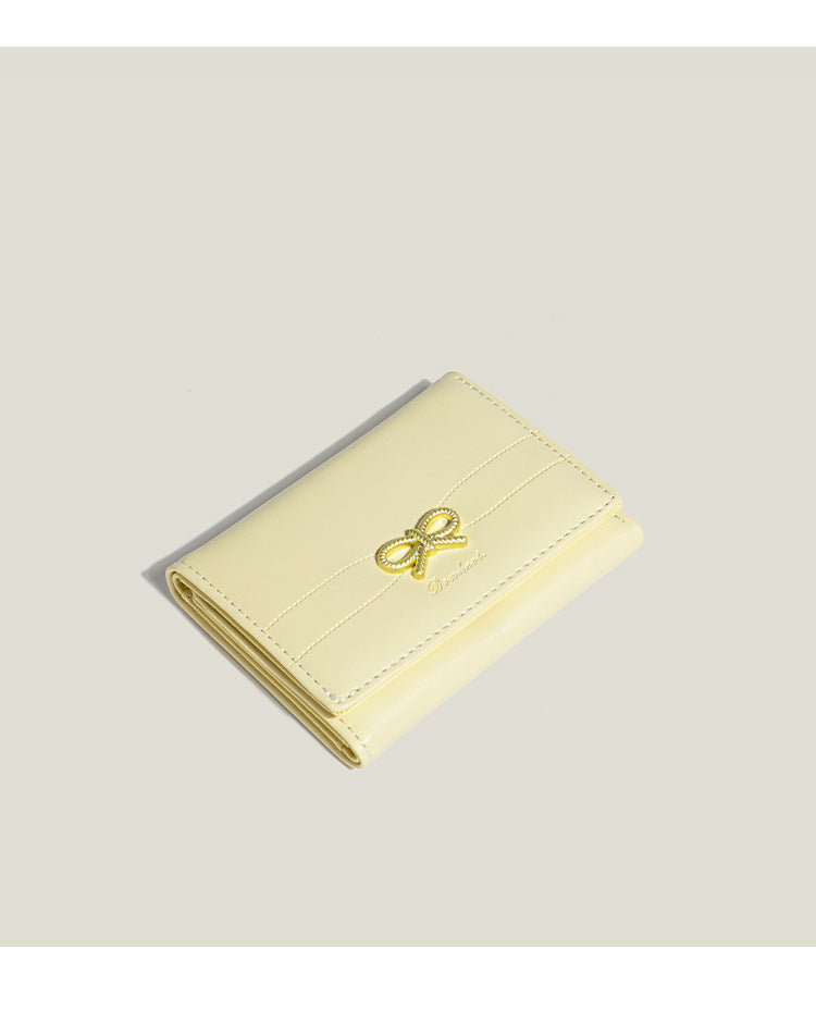 Yellow Compact Women's Bow-Accent Wallet - Fresh Minimalist PU Leather Foldable Card Holder with Multiple Slots 5