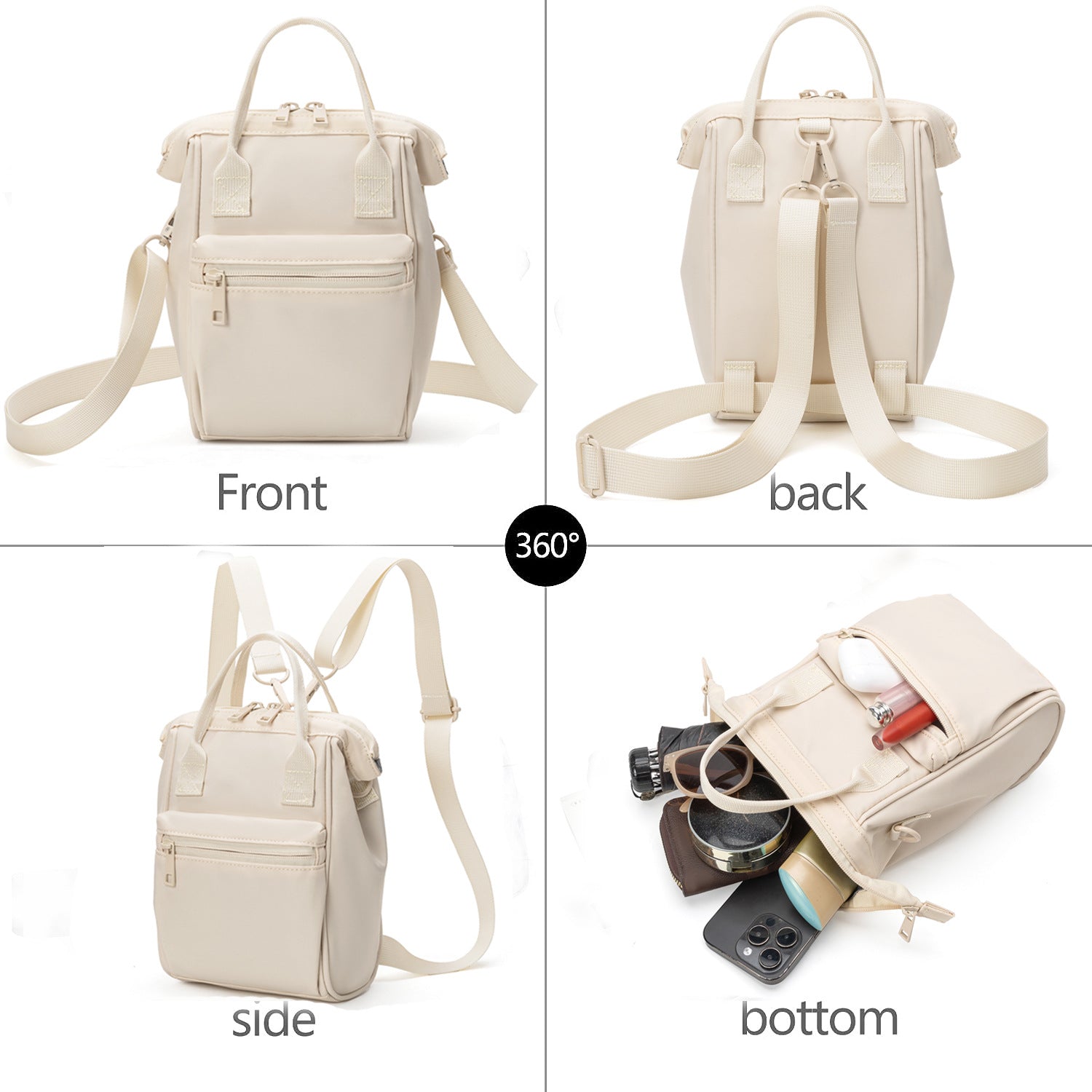 Beige Mini Waterproof Oxford Backpack - Lightweight 263g Travel Crossbody Bag with Adjustable Straps 4