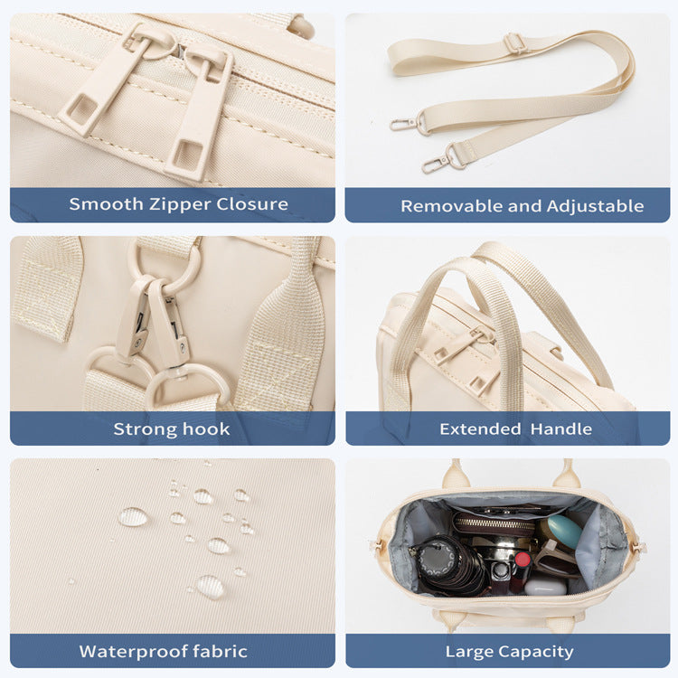 Beige Mini Waterproof Oxford Backpack - Lightweight 263g Travel Crossbody Bag with Adjustable Straps 6