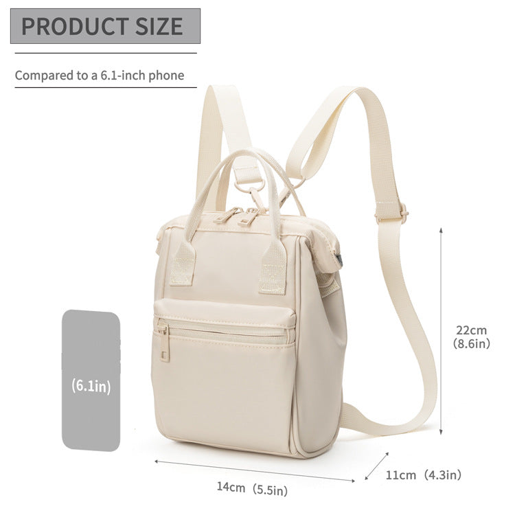 Beige Mini Waterproof Oxford Backpack - Lightweight 263g Travel Crossbody Bag with Adjustable Straps 7