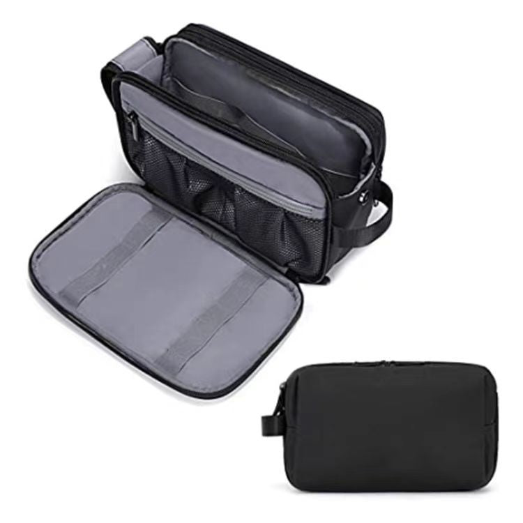 Black Stylish Waterproof Travel Toiletry Bag Organizer - Large Capacity Shaving Kit & Makeup Case(Makeup is a prop for shooting and is not included)
