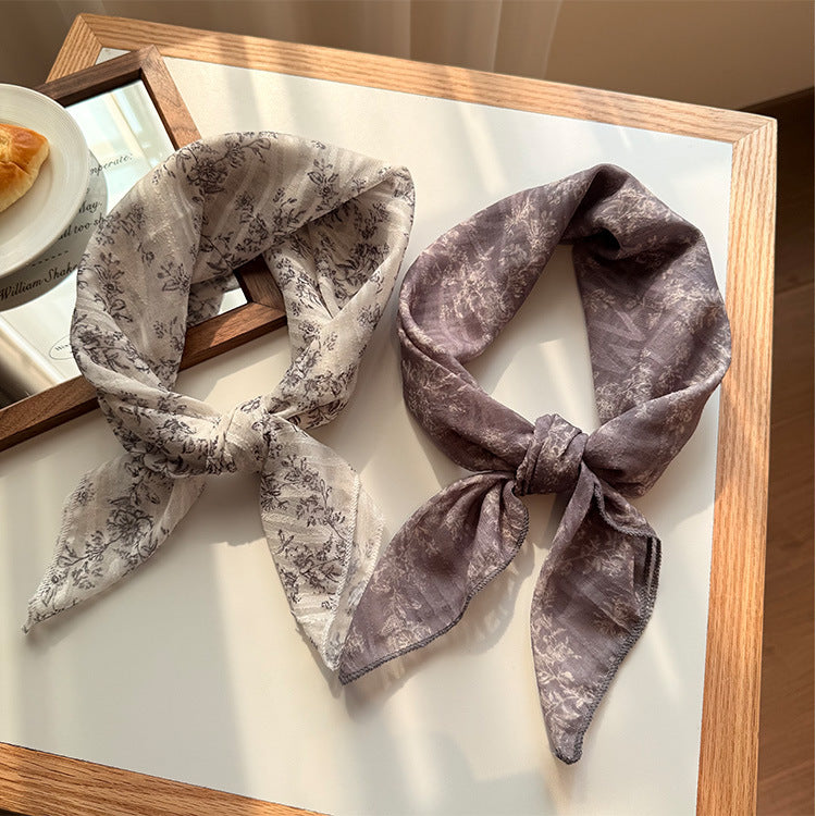 Style 6 Purple Versatile Patterned Square Scarf | 65x65cm Lightweight Polyester Neckerchief Headband | Vintage Polka Dot & Floral 6
