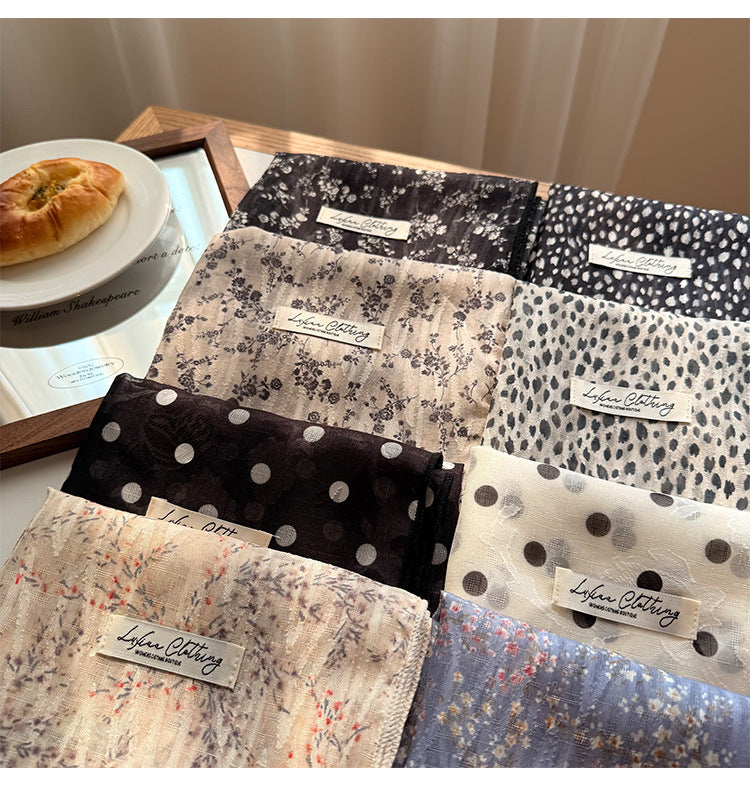 Style 7 Light Khaki Versatile Patterned Square Scarf | 65x65cm Lightweight Polyester Neckerchief Headband | Vintage Polka Dot & Floral 8
