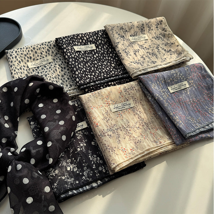 Style 8 Black spots on white background Versatile Patterned Square Scarf | 65x65cm Lightweight Polyester Neckerchief Headband | Vintage Polka Dot & Floral 6