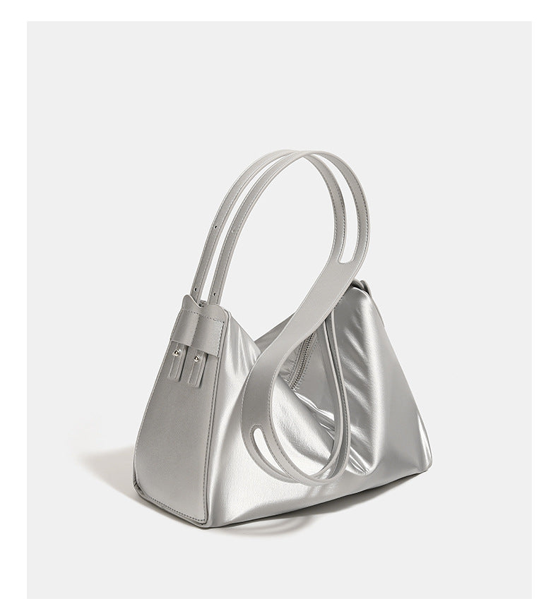 Silver Luminous Silver Nylon Underarm Shoulder Bag - Convertible Crossbody Hobo with Pouch - Lightweight & Modern 6
