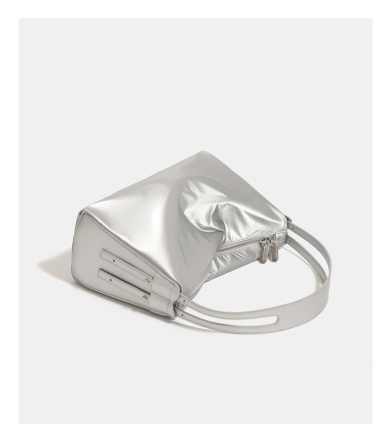 Silver Luminous Silver Nylon Underarm Shoulder Bag - Convertible Crossbody Hobo with Pouch - Lightweight & Modern 7