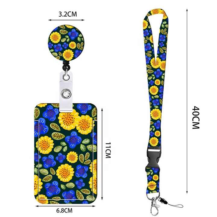 2 Pcs Blue and Green Retractable Badge Reel & ID Card Holder Set with Lanyard - Durable ABS Plastic 3
