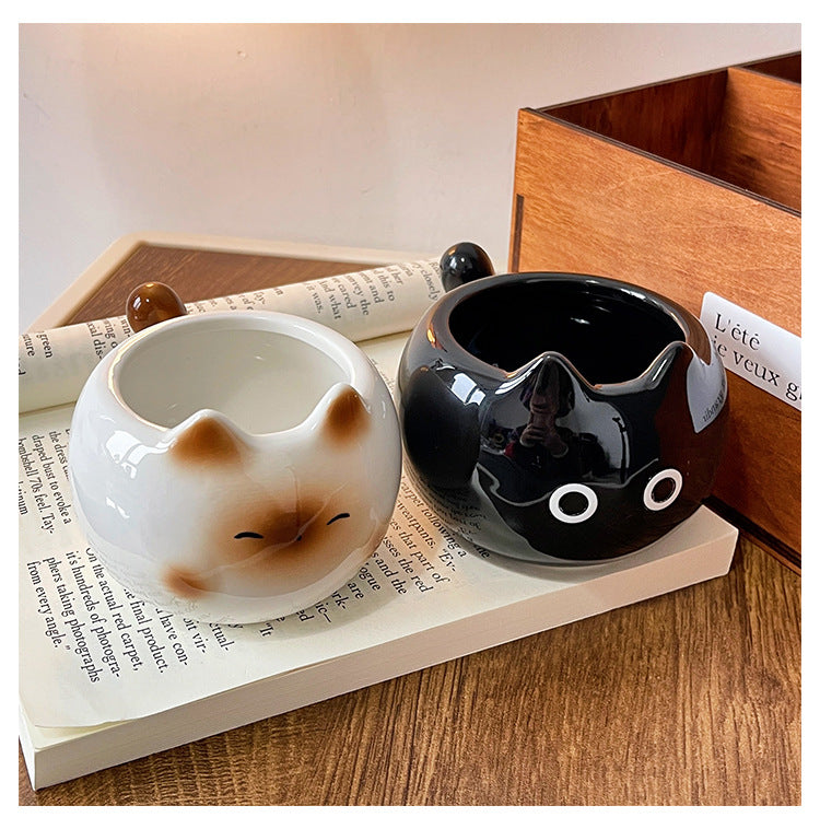 White And Brown Adorable Ceramic Cat Mug - Cute Creative Coffee Cup with Tail Handle (210ml) 3