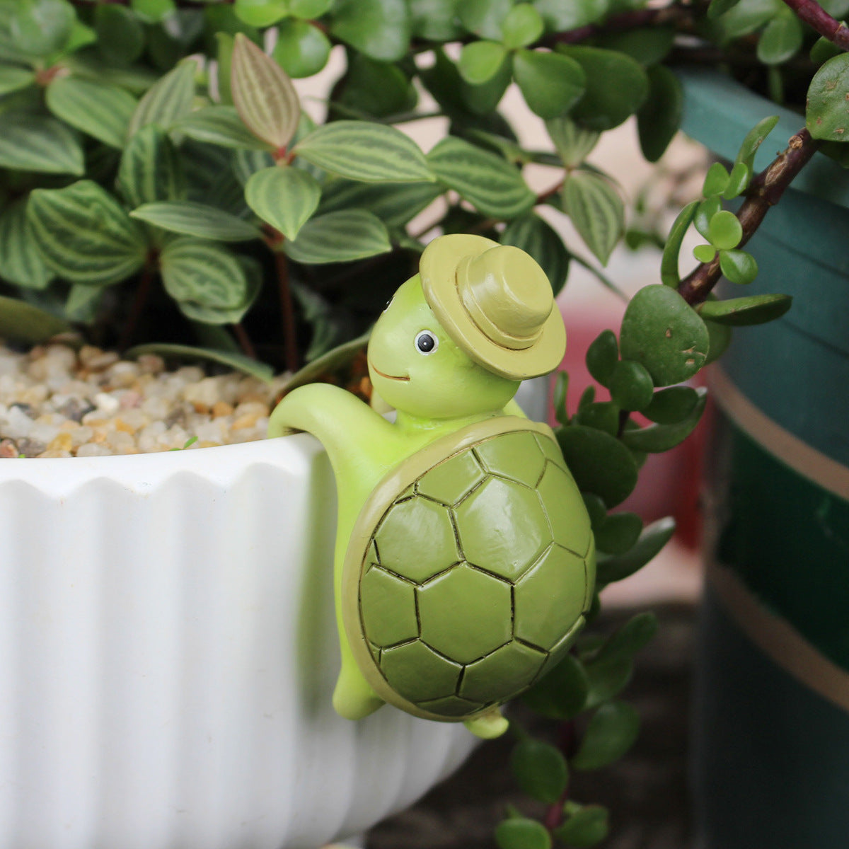 2 Pcs Green Cute Resin Turtle Pot Hanger - Garden Planter Pal Figurine Decoration 4
