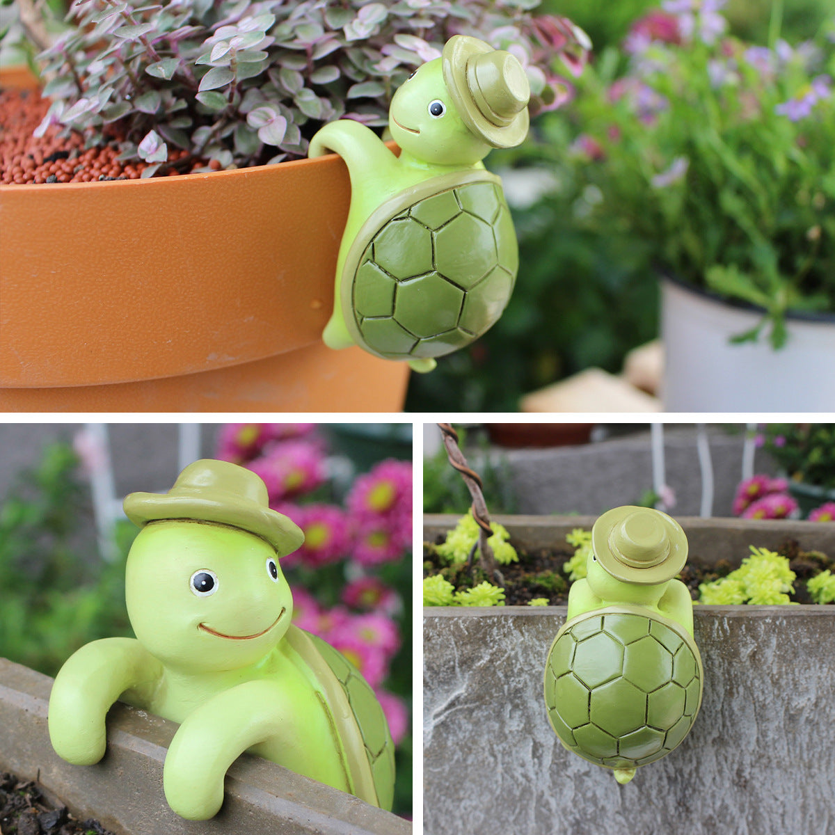 2 Pcs Green Cute Resin Turtle Pot Hanger - Garden Planter Pal Figurine Decoration 6