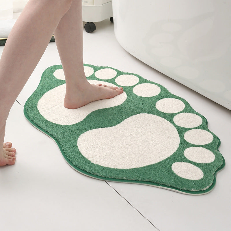 2 Pcs Green And White Foot-Shaped Plush Bath Mat - Non-Slip Absorbent Bathroom Rug for Bedroom and Doorway (50x80cm)