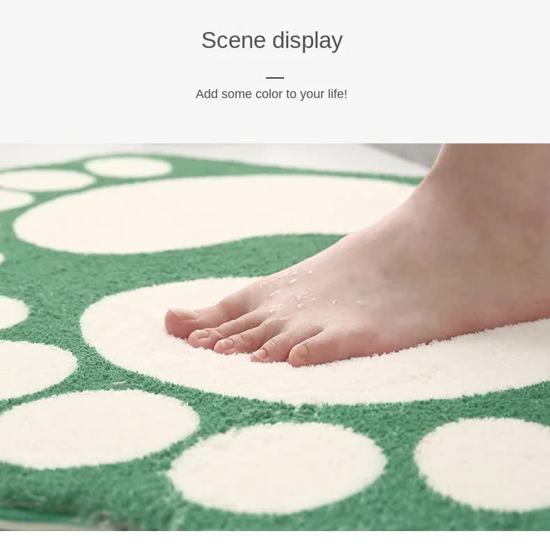 2 Pcs Light Green And White Foot-Shaped Plush Bath Mat - Non-Slip Absorbent Bathroom Rug for Bedroom and Doorway (50x80cm) 6