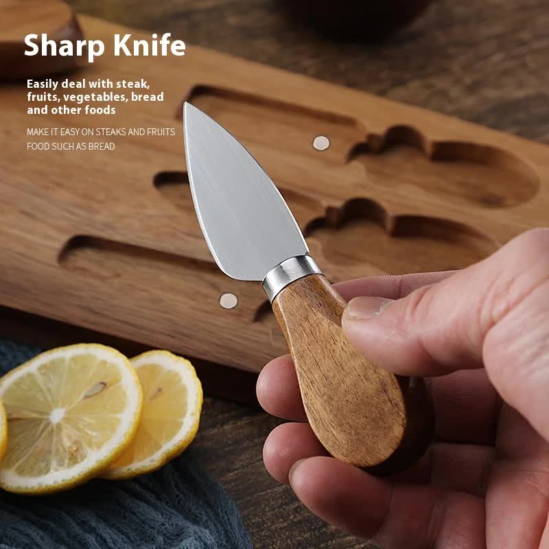 Brown And Silver Premium Acacia Wood Cheese Board Set | Charcuterie Platter with 3 Stainless Steel Knives 6