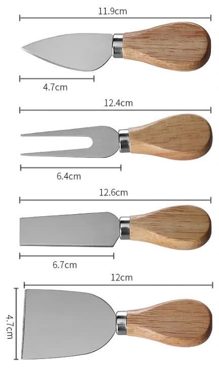 Brown And Gold Compact Round Rubberwood Cheese Board Set | 4 Stainless Steel Knives & Tools 5