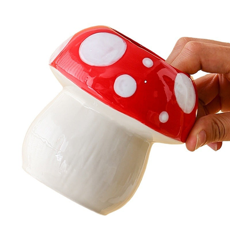 Blue Adorable Ceramic Mushroom Desk Organizer - Cute Pen & Makeup Brush Holder 5