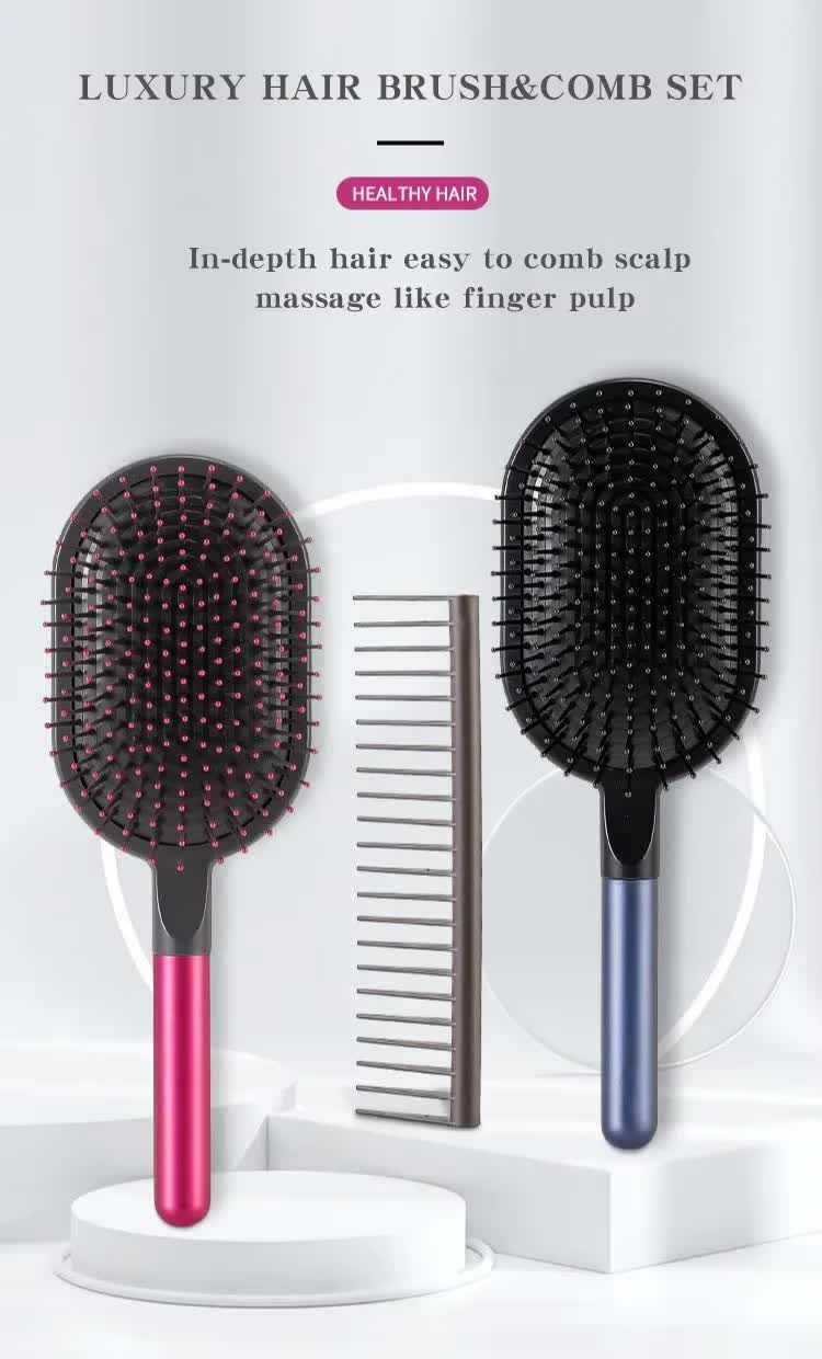 Champagne Air Cushion Massage Paddle Brush & Wide Tooth Comb Set - Gentle Detangling for All Hair Types 4