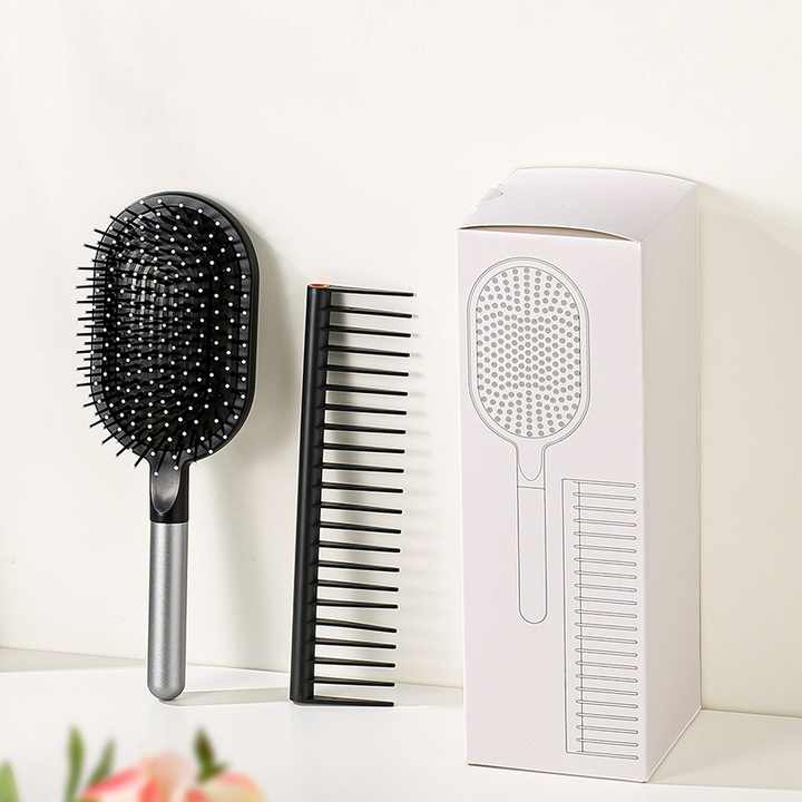 Grey Air Cushion Massage Paddle Brush & Wide Tooth Comb Set - Gentle Detangling for All Hair Types 3
