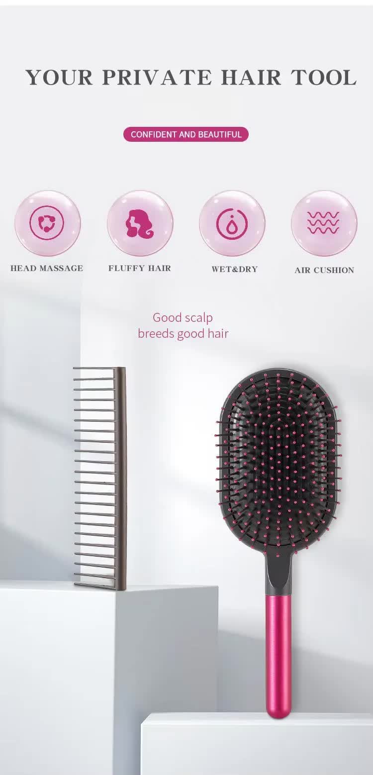 Grey Air Cushion Massage Paddle Brush & Wide Tooth Comb Set - Gentle Detangling for All Hair Types 5