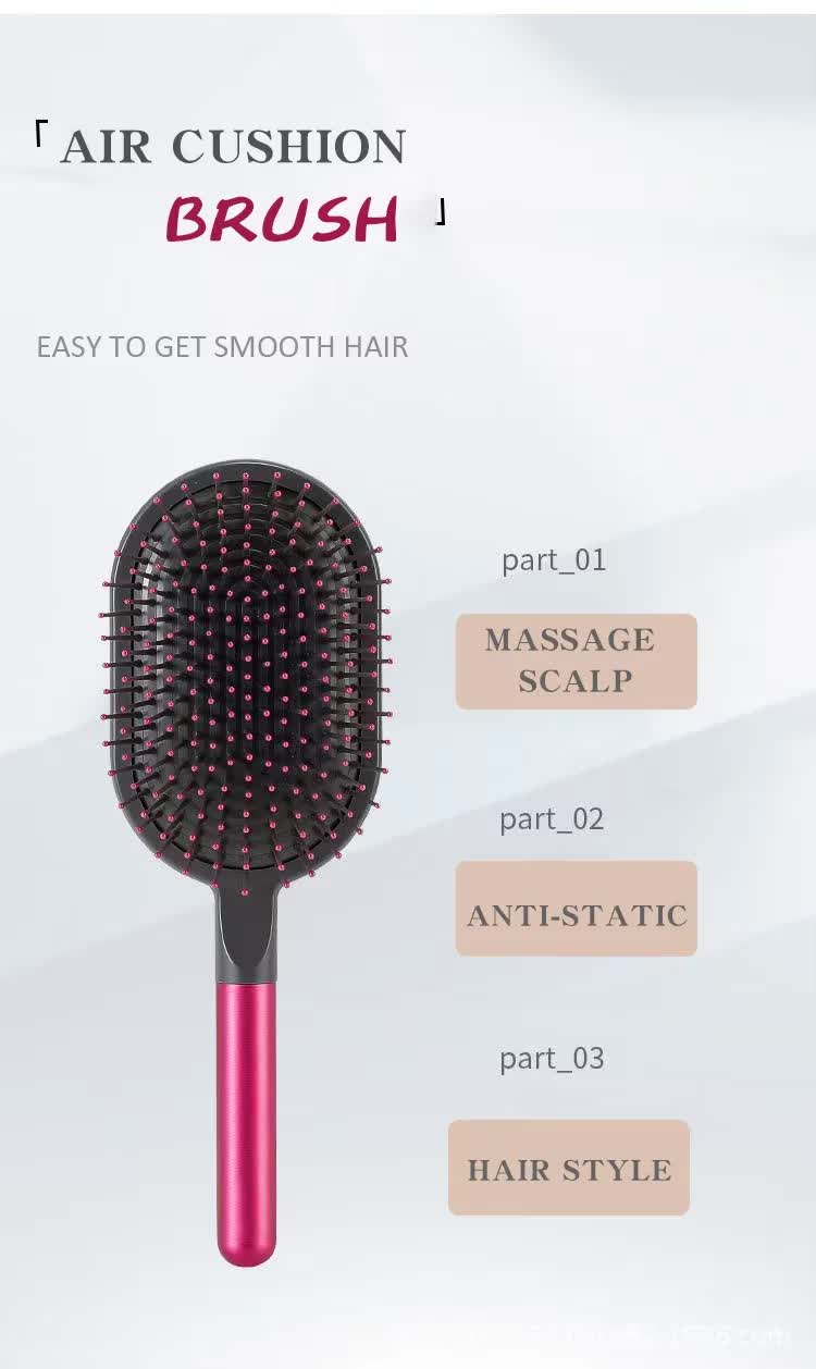 Grey Air Cushion Massage Paddle Brush & Wide Tooth Comb Set - Gentle Detangling for All Hair Types 6