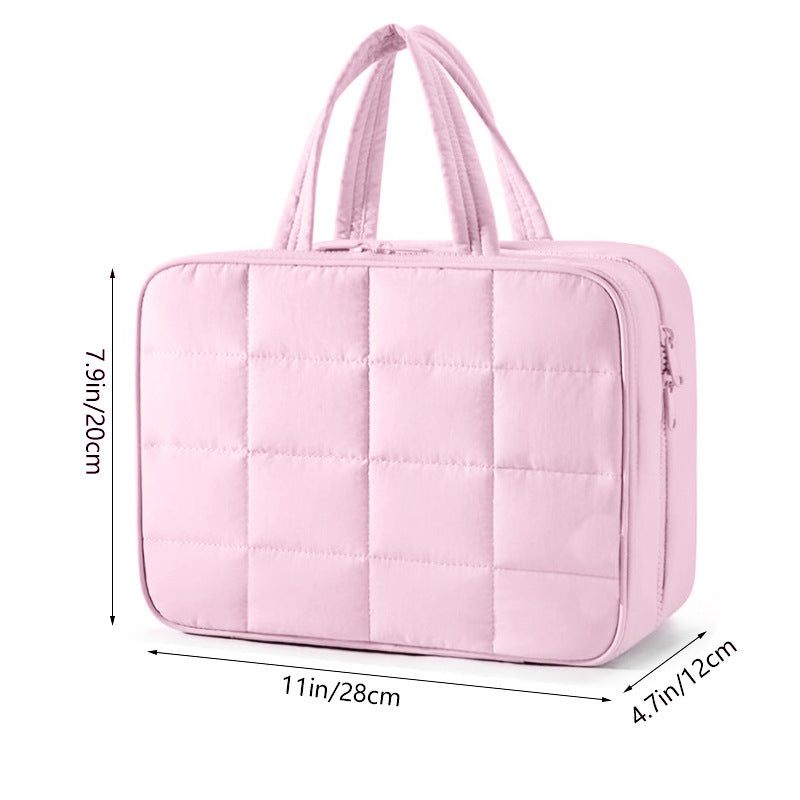 Size M Pink Quilted Hanging Toiletry Bag with Jewelry Organizer - Travel Cosmetic Case(28*12*20) 3