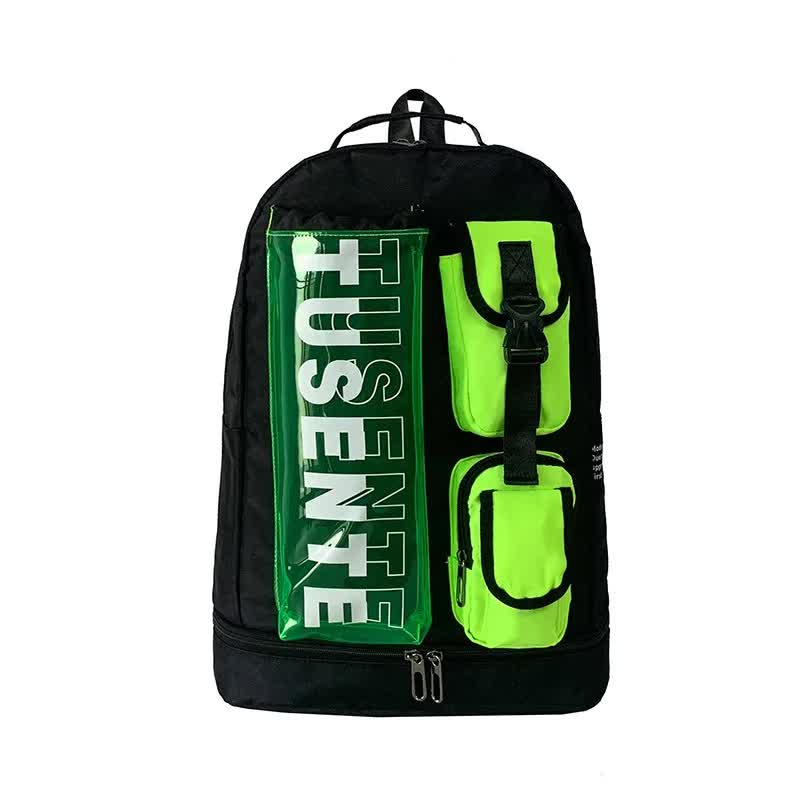 Green And Black Stylish Sports Backpack with Contrast Pockets - Unisex Gym Bag for Badminton & Tennis