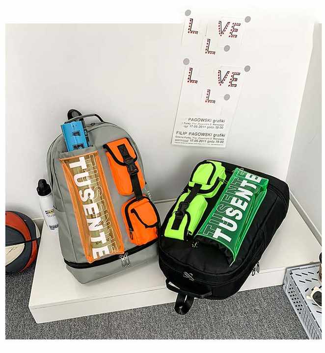 Orange And Black Stylish Sports Backpack with Contrast Pockets - Unisex Gym Bag for Badminton & Tennis 3