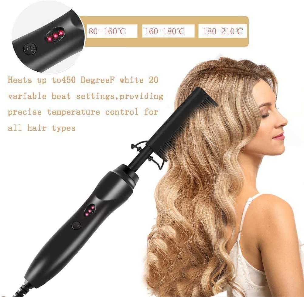 Rose Red And Black Electric Hot Comb Hair Straightener - Fast Heating Styling Tool with 3 Temp Settings & Anti-Scald Guard 3