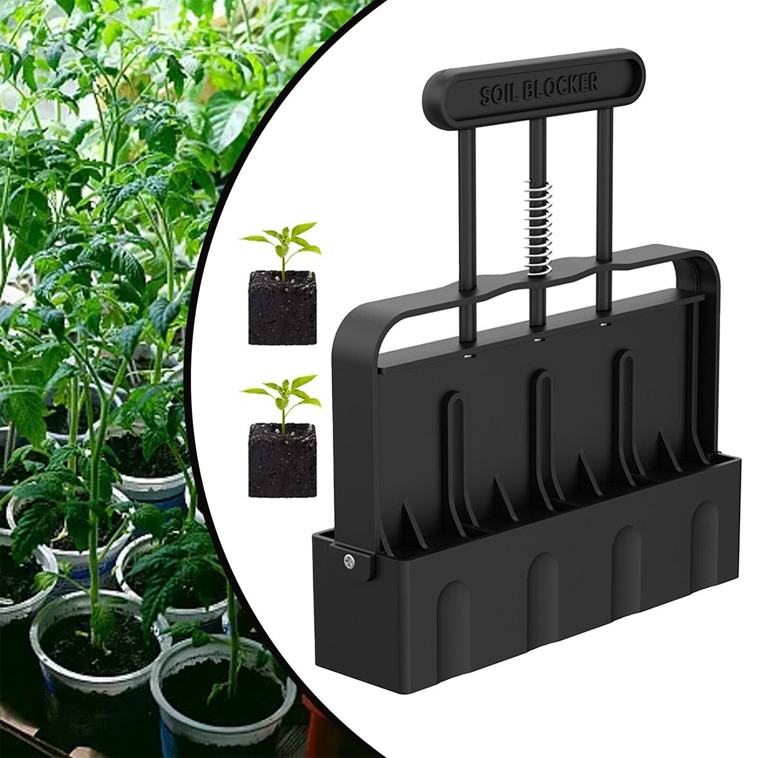 Black Manual Soil Blocker Tool - 5 x 5cm Block Maker for Seed Starting