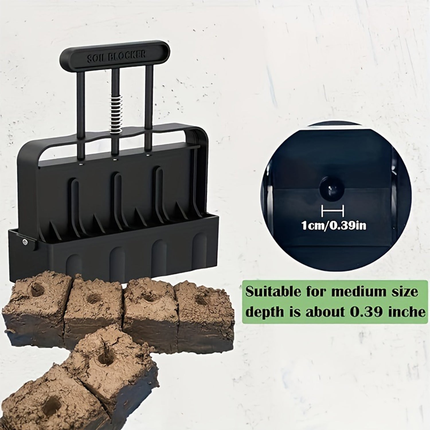 Black Manual Soil Blocker Tool - 5 x 5cm Block Maker for Seed Starting 3
