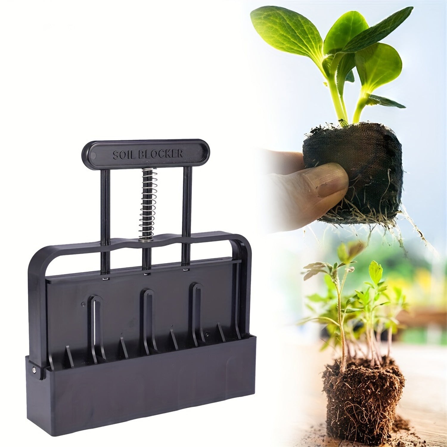 Black Manual Soil Blocker Tool - 5 x 5cm Block Maker for Seed Starting 7