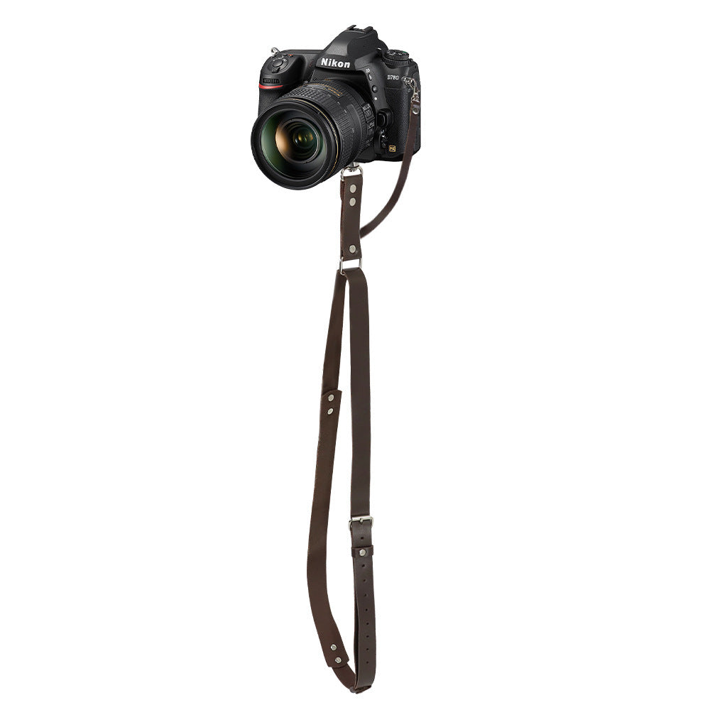 Brown Adjustable Genuine Leather Camera Strap - Crossbody Shoulder Sling for DSLR/SLR(The camera is a prop and is not included) 3
