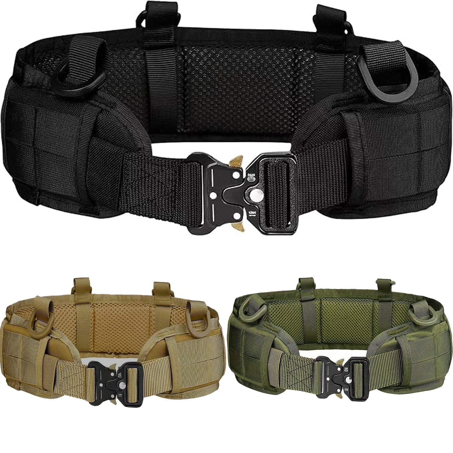 Black Adjustable Tactical Battle Belt Set - Padded MOLLE Outer & Nylon Inner Belt