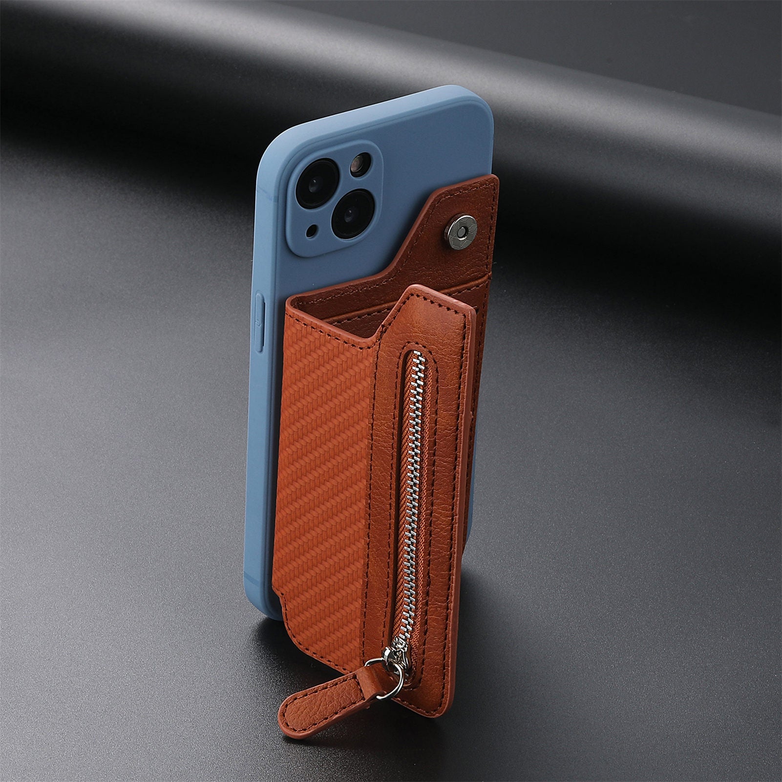 2 Pcs Black Multifunction Stick-On Phone Wallet - PU Leather Card Holder with Zipper & Flip Cover 6