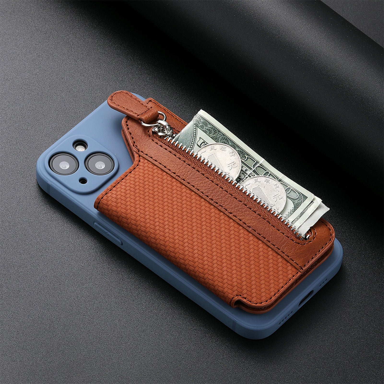 2 Pcs Black Multifunction Stick-On Phone Wallet - PU Leather Card Holder with Zipper & Flip Cover 10