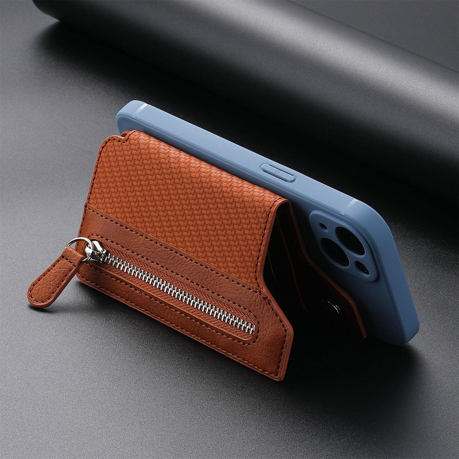 2 Pcs Green Multifunction Stick-On Phone Wallet - PU Leather Card Holder with Zipper & Flip Cover 7