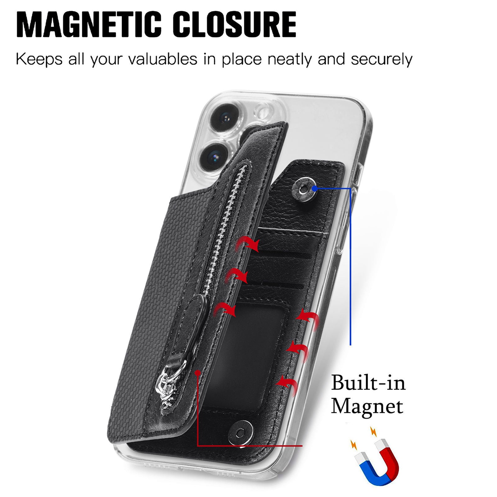 2 Pcs Green Multifunction Stick-On Phone Wallet - PU Leather Card Holder with Zipper & Flip Cover 14