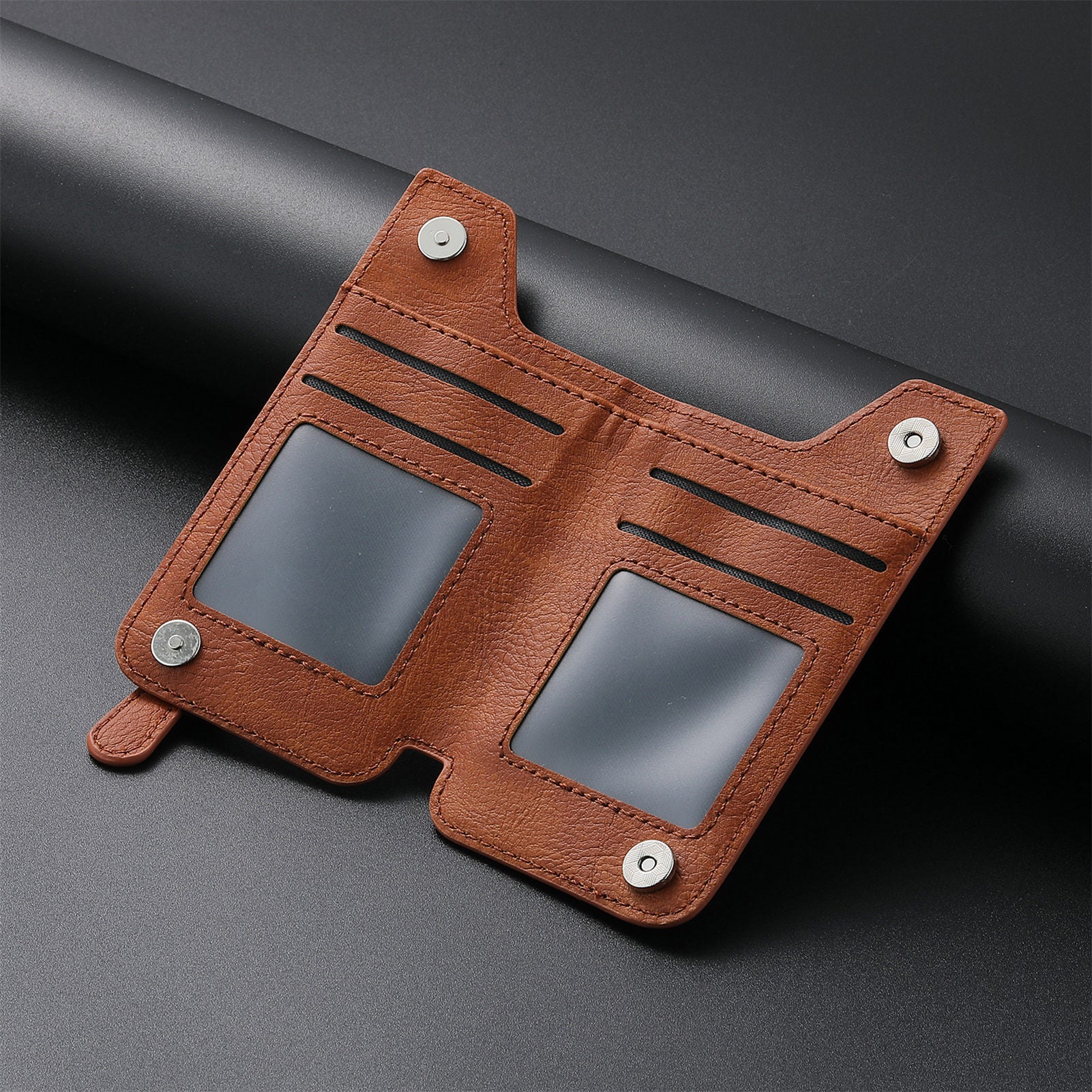 2 Pcs Khaki Multifunction Stick-On Phone Wallet - PU Leather Card Holder with Zipper & Flip Cover 8