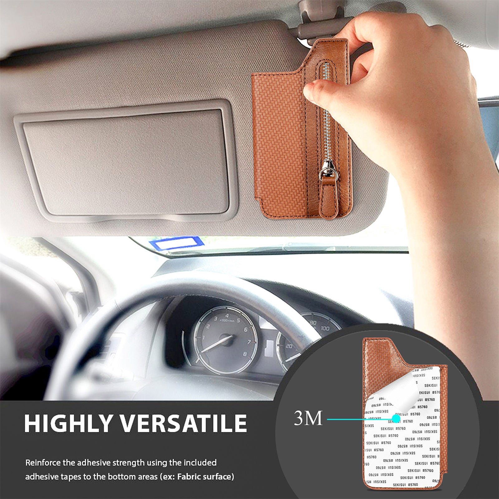 2 Pcs Brown Multifunction Stick-On Phone Wallet - PU Leather Card Holder with Zipper & Flip Cover 12