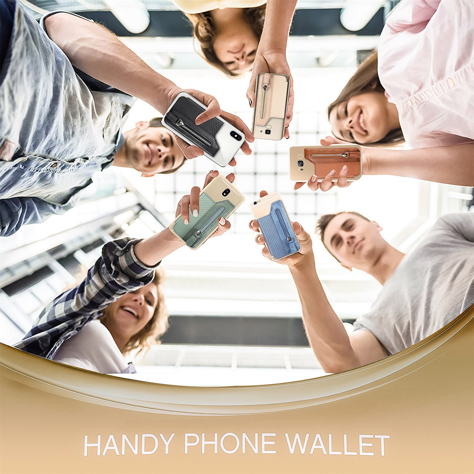 2 Pcs Brown Multifunction Stick-On Phone Wallet - PU Leather Card Holder with Zipper & Flip Cover 13